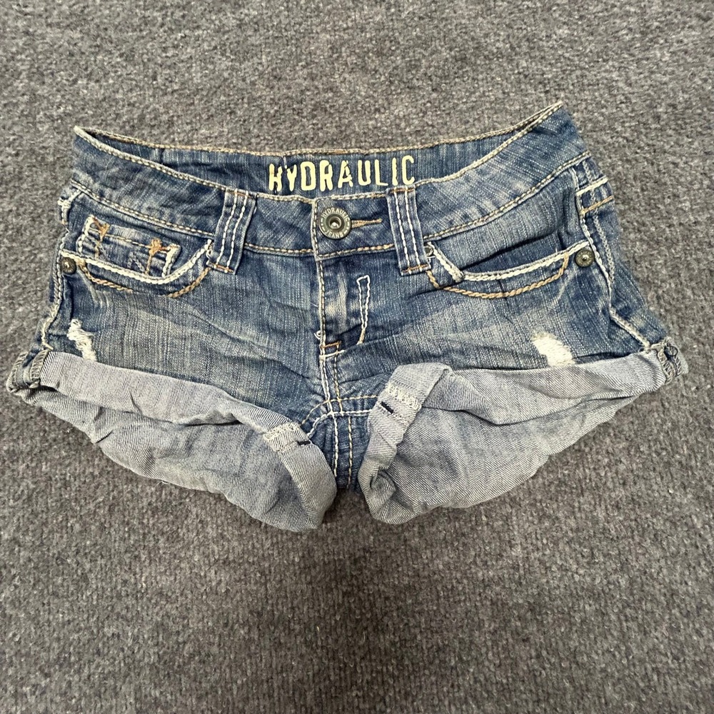 Hydraulic Denim Shorts Womens Size 1/2 Blue Distressed Low Rise Y2K Cuffed Jean